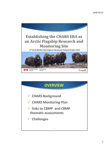 Establishing CHARS as an Arctic Flagship Research and Monitoring Site – Design and Implementation of the CHARS Terrestrial Monitoring Program: Donald McLennan