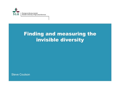 Finding and measuring the invisible diversity, novel DNA methods with special reference to arctic invertebrates: Stephen Coulson