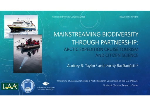 Mainstreaming biodiversity through partnership: Arctic expedition cruise tourism and citizen science: Audrey Taylor